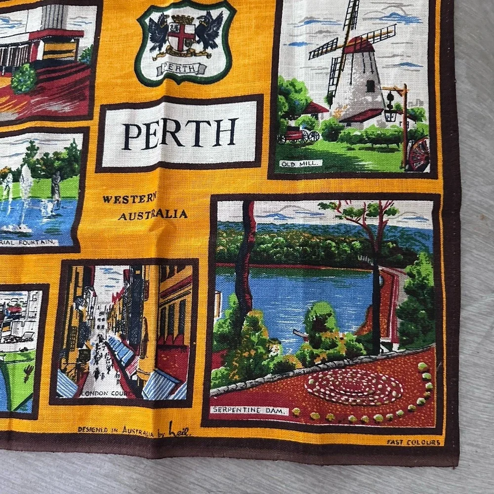 PERTH WESTERN AUSTRALIA TRAVEL SOUVENIR PURE LINEN PRINTED TEA‎ TOWEL